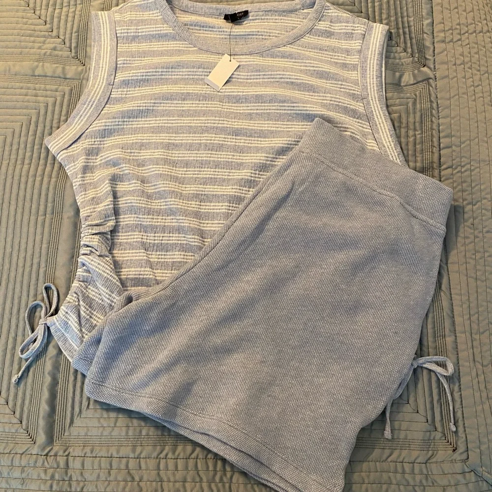 NWT Talbots Blue and White Striped Sleeveless LP Top and L Shorts Set